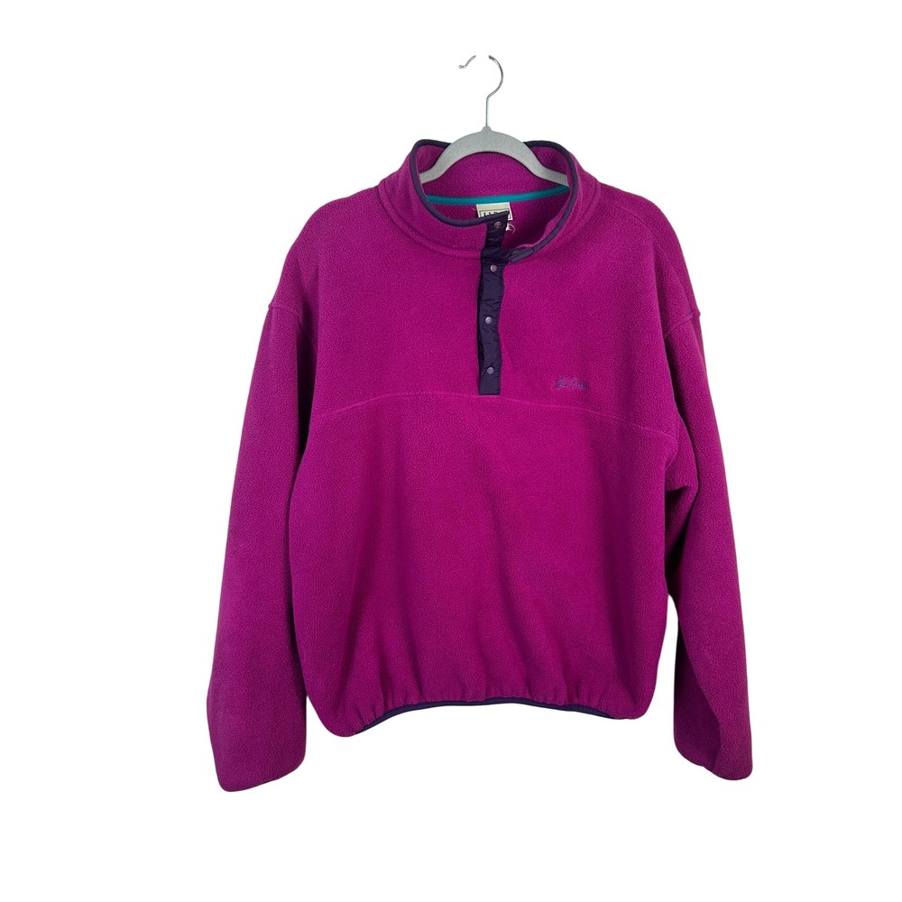 L.L. Bean Fleece Pullover L Magenta Excellent Vintage 90s Snap-T Pocket